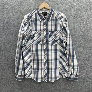 Marc Ecko Men's Casual Shirt, Button-Up, 100% Cotton, White Blue Checker Size XL